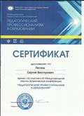 Сертификат участника XII Международной научно-практической конференции "Педагогический профессионализм в образовании", ФГБОУ ВПО "НГПУ", 2016 год